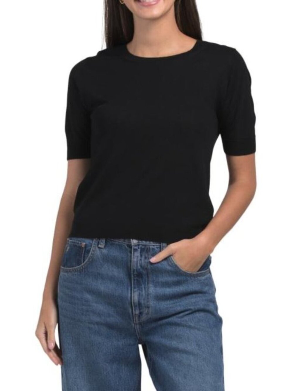 EDIT BY JASON WU Wool And Cashmere Blend Short Sleeve Crew Neck Pull Over Sweate